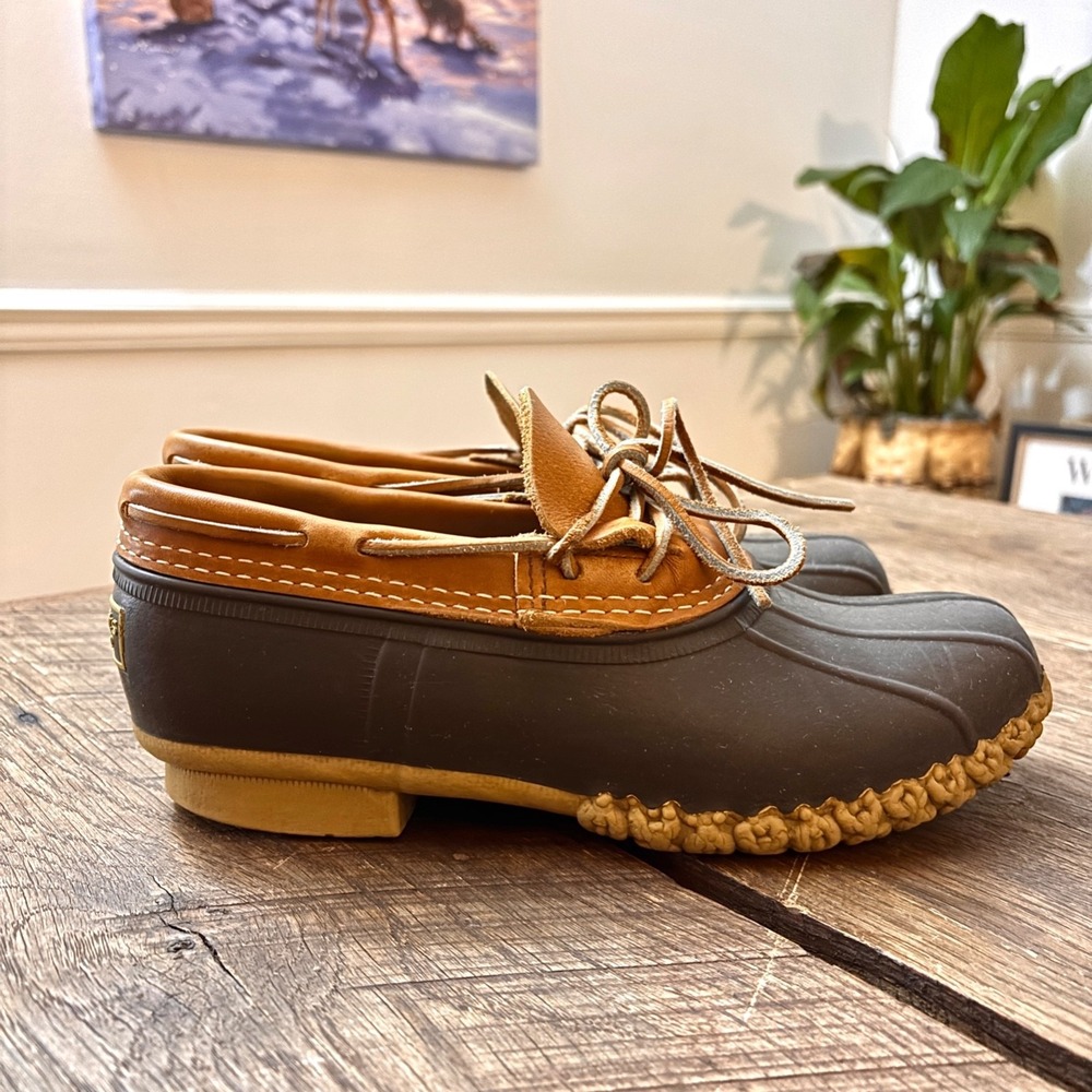 LL Bean Duck Boots Low Top Maine Hunting Leather Rubber Brown USA Size 9W/8M